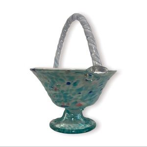 Block Handblown Glass Bowl Twisted Glass Handle Light Blue & Pink